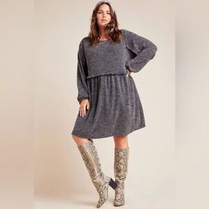 Ro & De by Anthropologie Stella Ruffled Sweater Dress –Heathered Sage Green (1X)